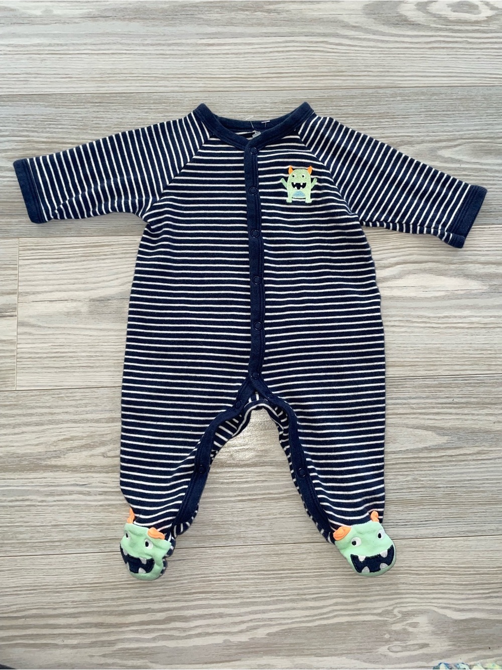 Carter’s Baby Boys Footed Sleeper 3 Months Navy Striped Monster